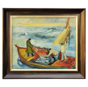 Ali Avni Çelebi (1904-1993) - Türk Ressam - Tuval Üzerine Yağlıboya Tablo - "Balıkçılar" - İmzalı (sol alt) - 'Ali Çelebi' - 55.00 x 68.00 cm