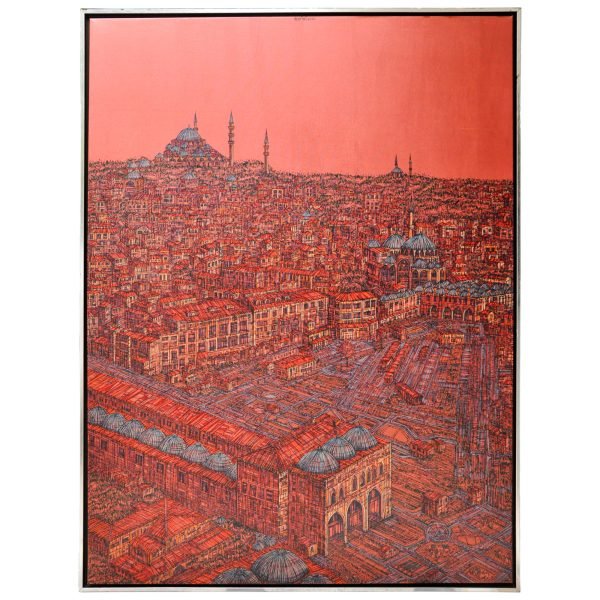 Devrim Erbil (1937-) - Türk Ressam - Tuval Üzerine Yağlıboya Tablo - "İstanbul Kırmızı" - İmzalı ve Tarihli (orta üst) - 'devrim 2015' - 160.00 x 120.00 cm