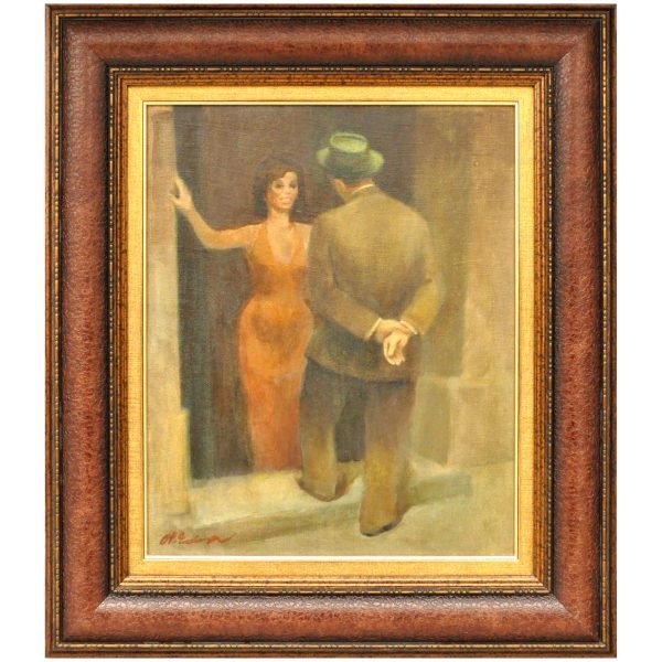 Edip Hakkı KÖSEOĞLU (1904-1990) - Türk Ressam - Pres Tuval Üzerine Yağlıboya Tablo - "Kapıda Sohbet" - İmzalı 'H. Edip' - 51.00 x 41.00 cm -1-