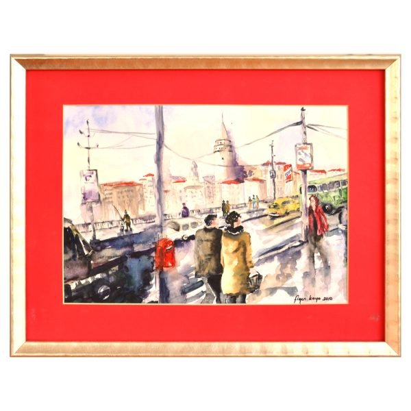 Figen Kaya (1959-) - Türk Kadın Ressam - Kağıt Üzeri Suluboya Tablo - "İstanbul Trafiği" - İmzalı ve Tarihli (sağ alt) 'figen kaya 2010' - 21 x 31 cm