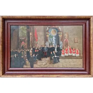 Avrupa Ekolü - Sultan Abdülaziz İngiltere Seyahati - İmzasız - Tuval Üzerine Yağlıboya - 42.00 x 71.00 cm